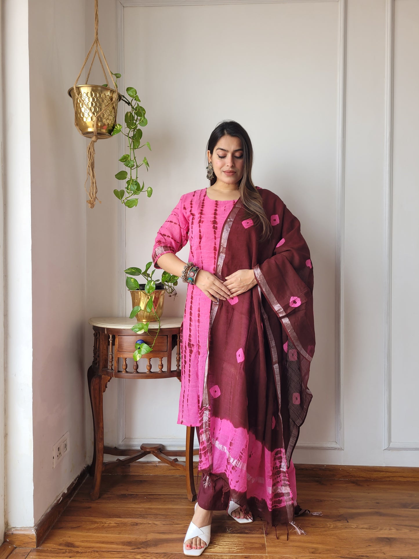 Shibori print linen suit set