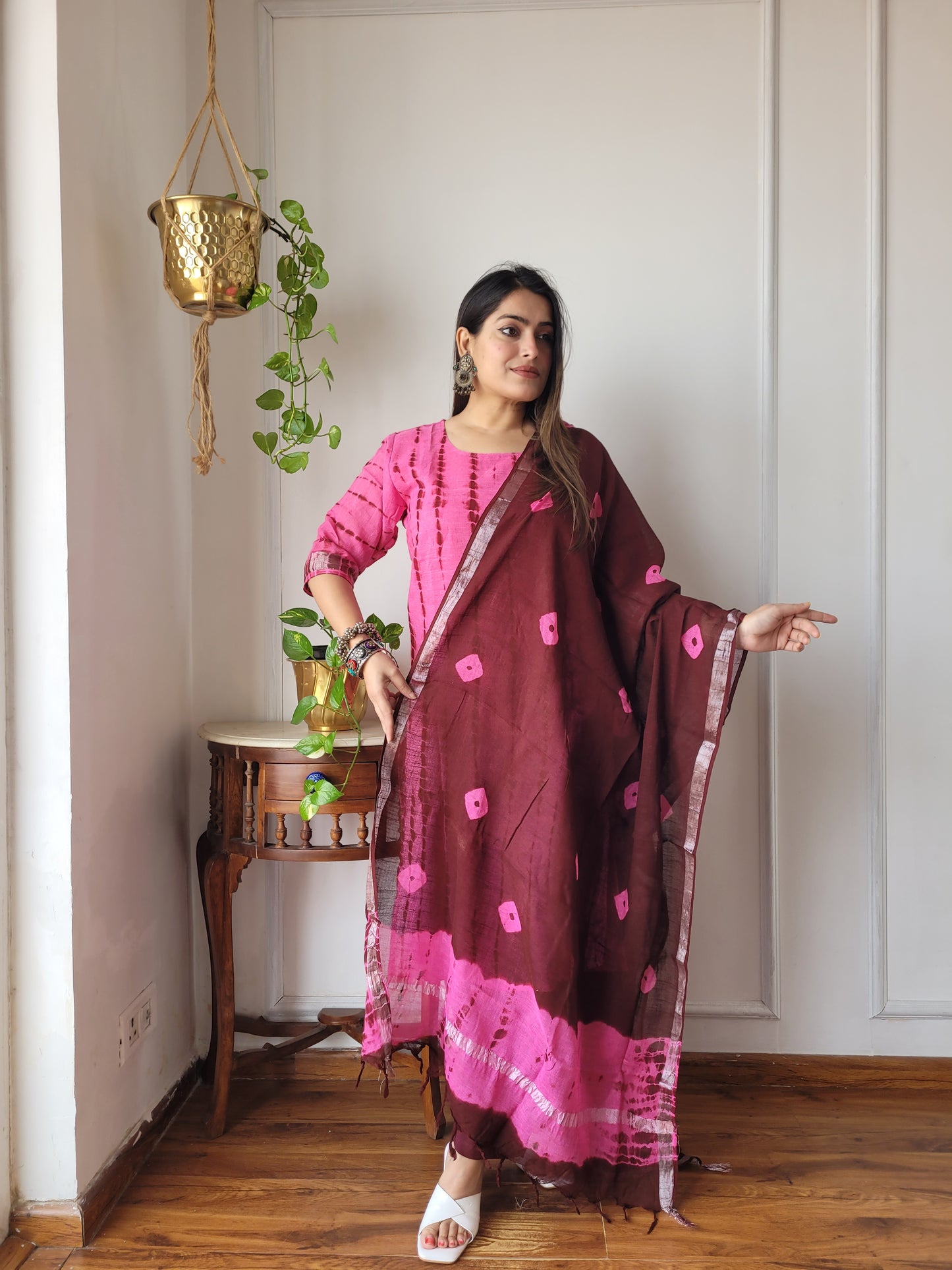 Shibori print linen suit set