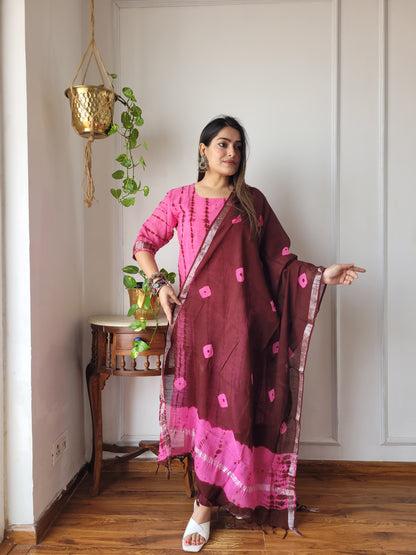 Shibori print linen suit set