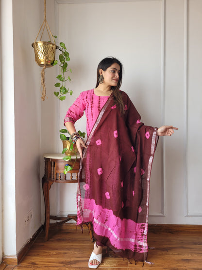 Shibori print linen suit set