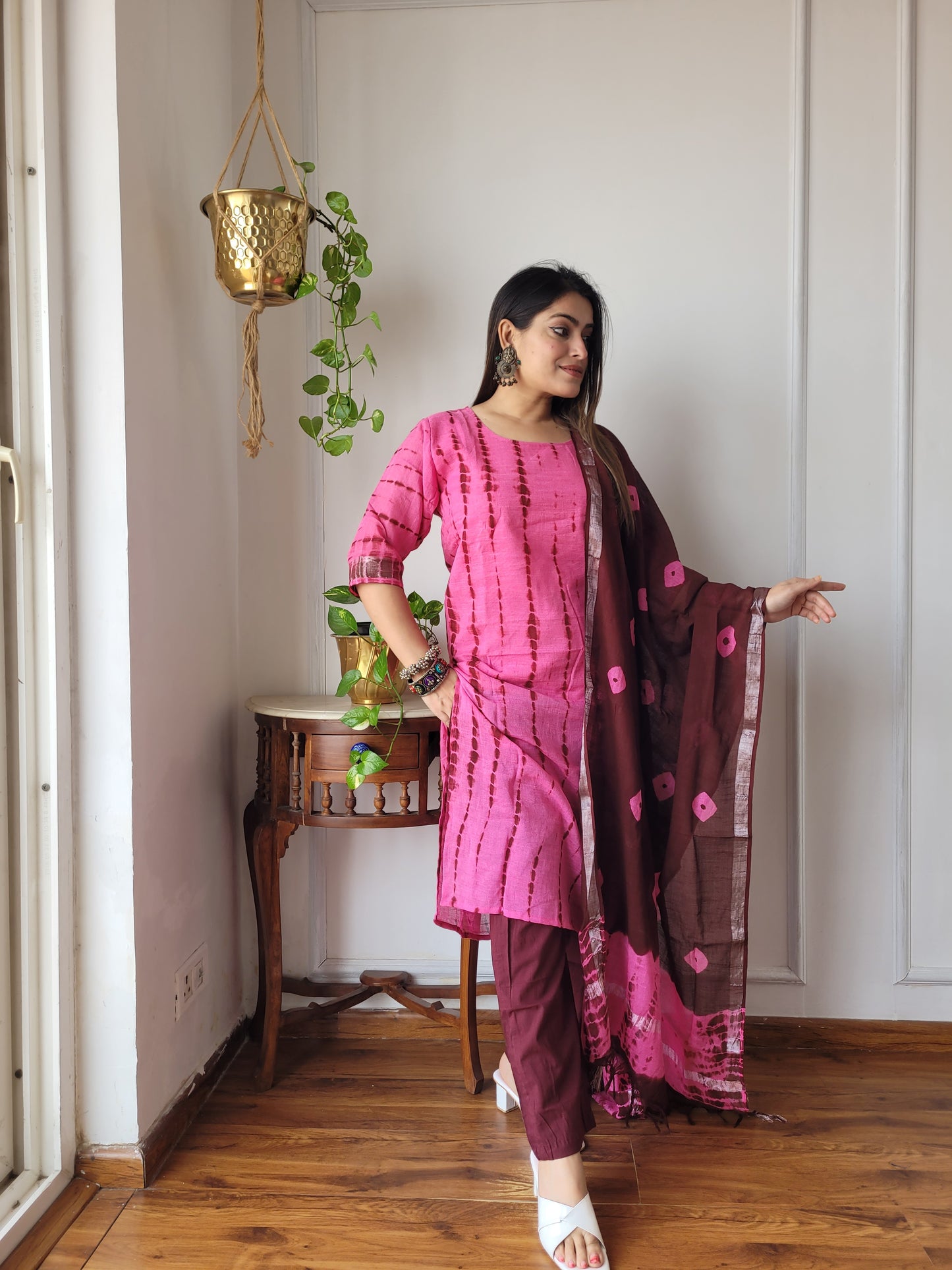 Shibori print linen suit set
