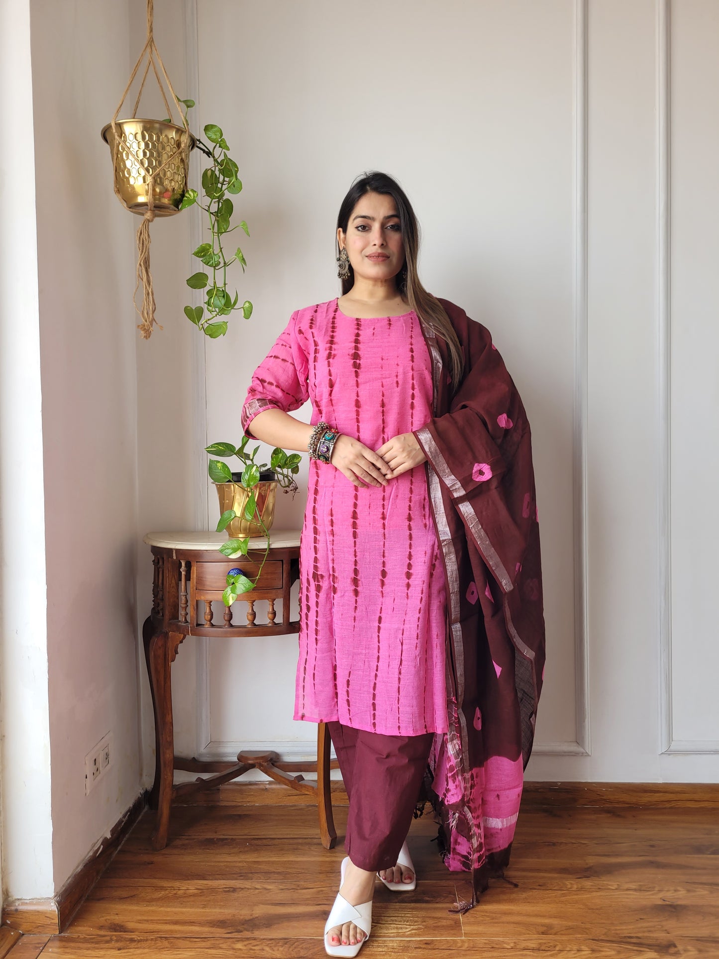 Shibori print linen suit set