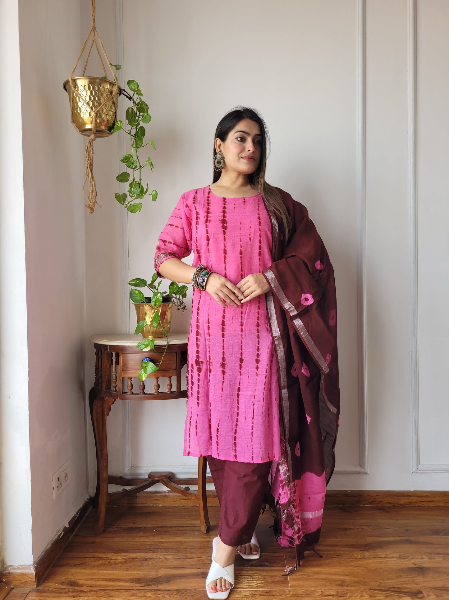 Shibori print linen suit set