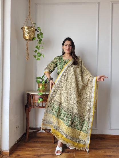 Bagru block Printed stitch linen suit set