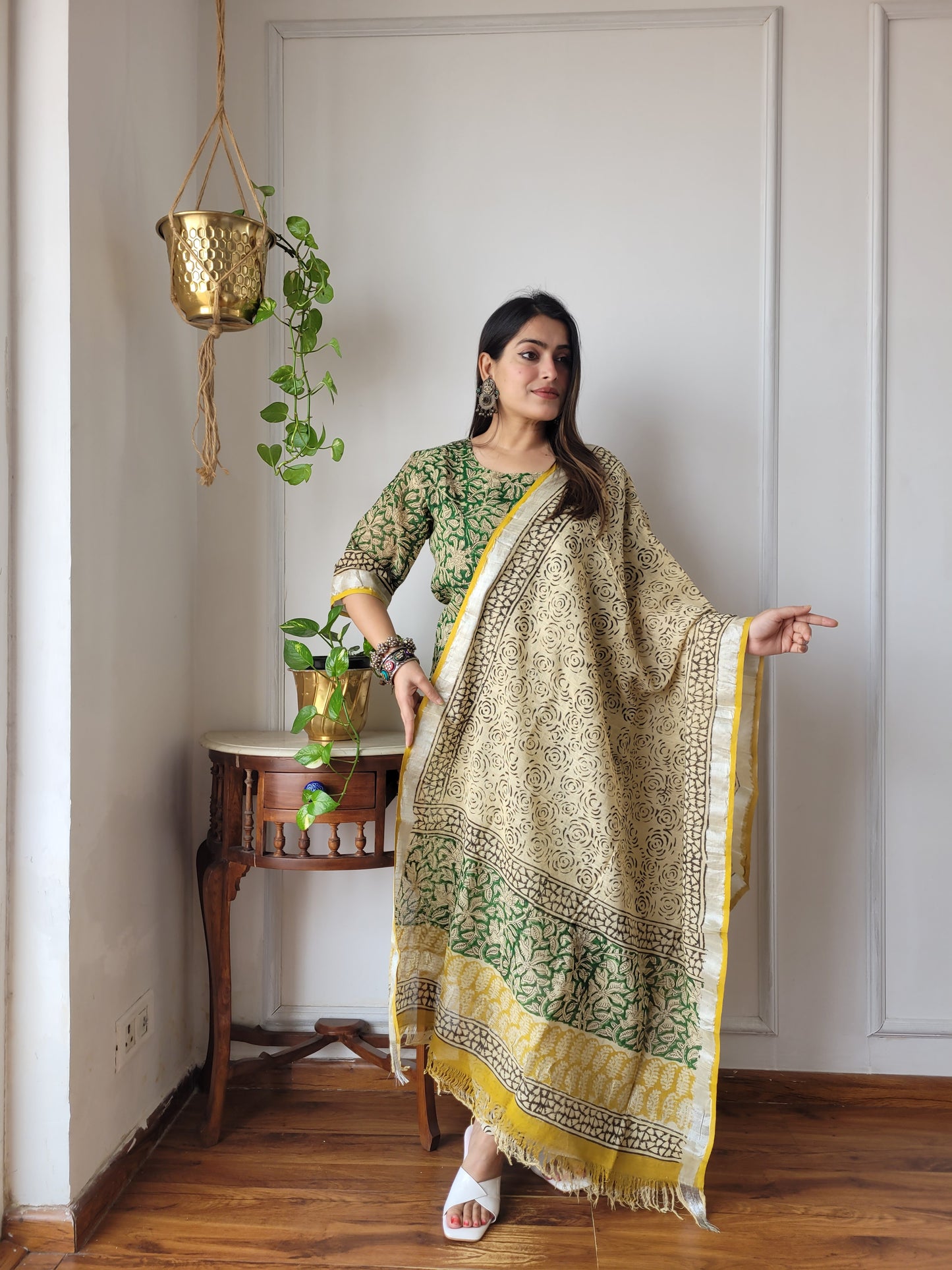 Bagru block Printed stitch linen suit set