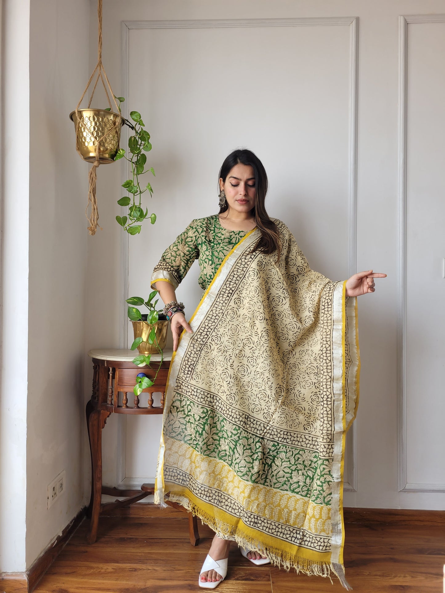 Bagru block Printed stitch linen suit set