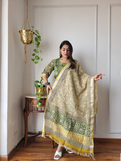 Bagru block Printed stitch linen suit set