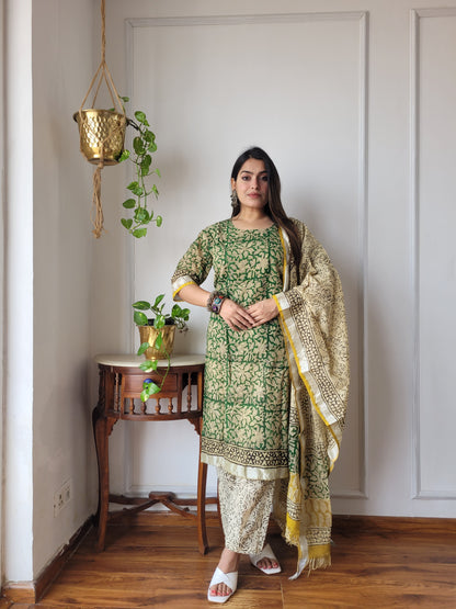 Bagru block Printed stitch linen suit set