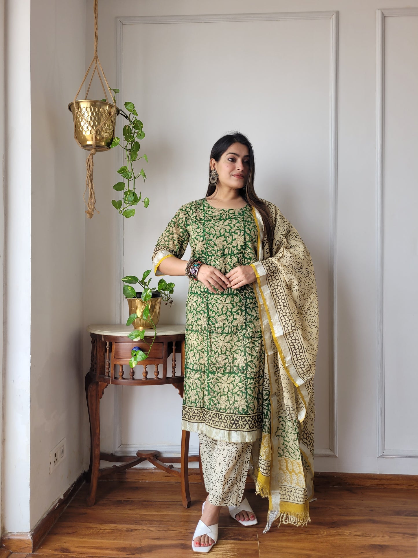 Bagru block Printed stitch linen suit set