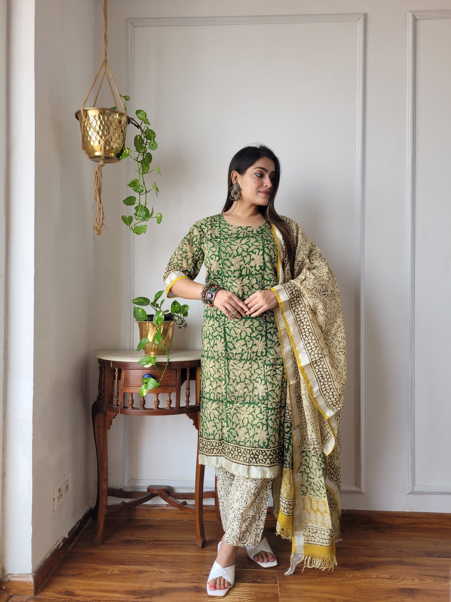 Bagru block Printed stitch linen suit set