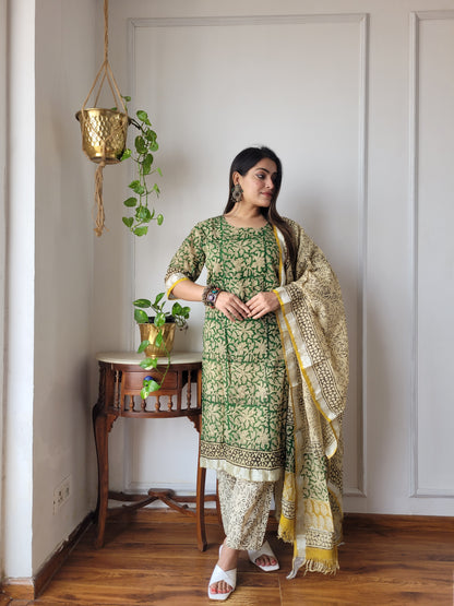 Bagru block Printed stitch linen suit set