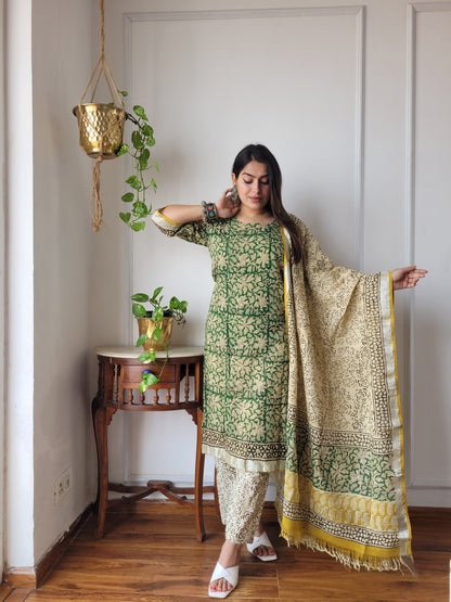 Bagru block Printed stitch linen suit set