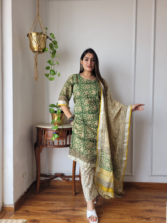 Bagru block Printed stitch linen suit set