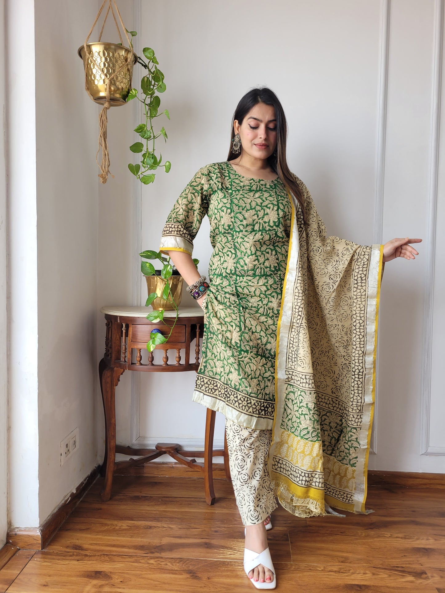 Bagru block Printed stitch linen suit set