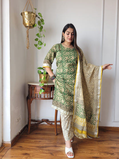 Bagru block Printed stitch linen suit set