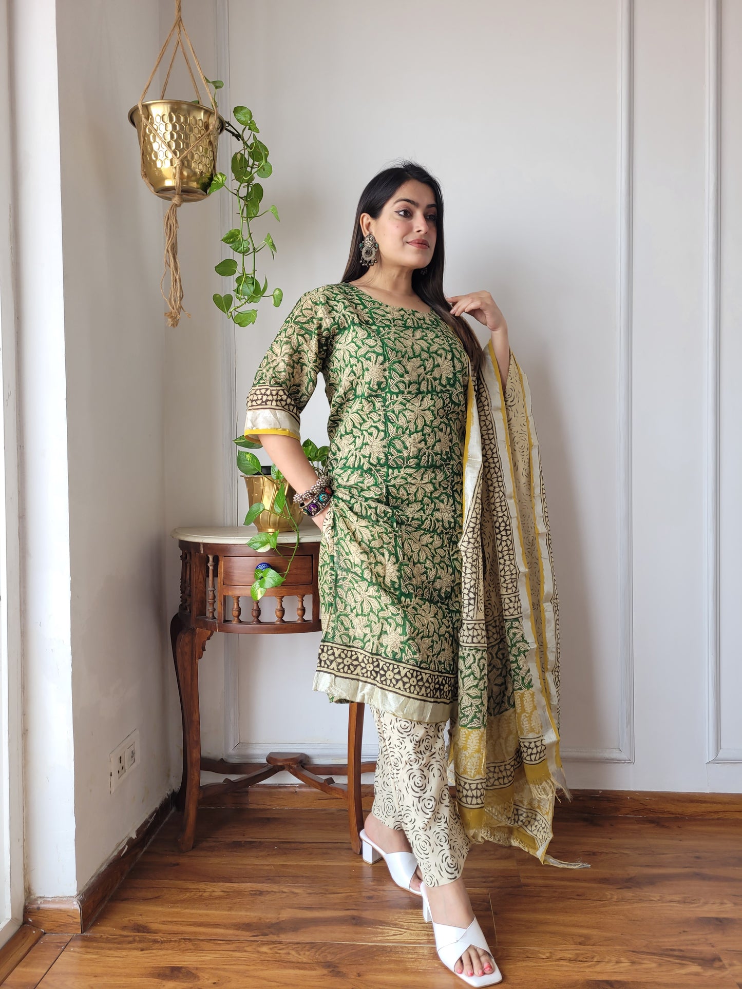 Bagru block Printed stitch linen suit set