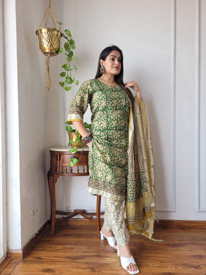 Bagru block Printed stitch linen suit set
