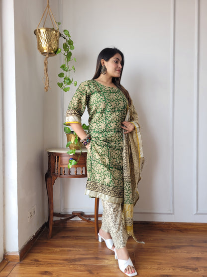 Bagru block Printed stitch linen suit set