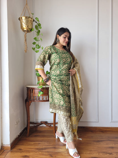 Bagru block Printed stitch linen suit set