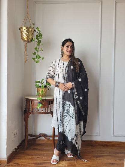 Traditional Hand Block printed Stitched Lilen suit with dupatta