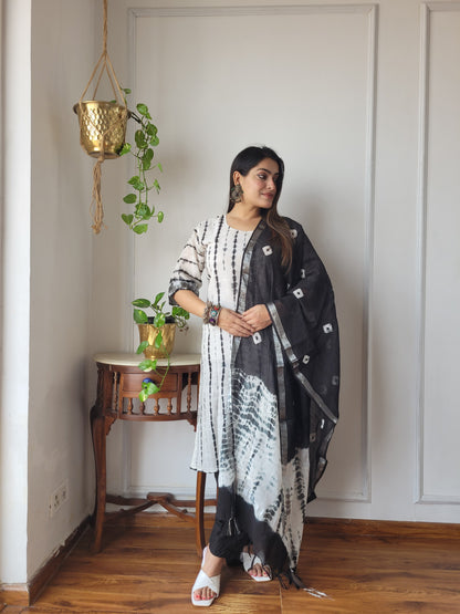 Traditional Hand Block printed Stitched Lilen suit with dupatta