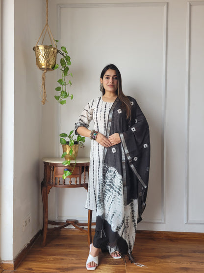Traditional Hand Block printed Stitched Lilen suit with dupatta