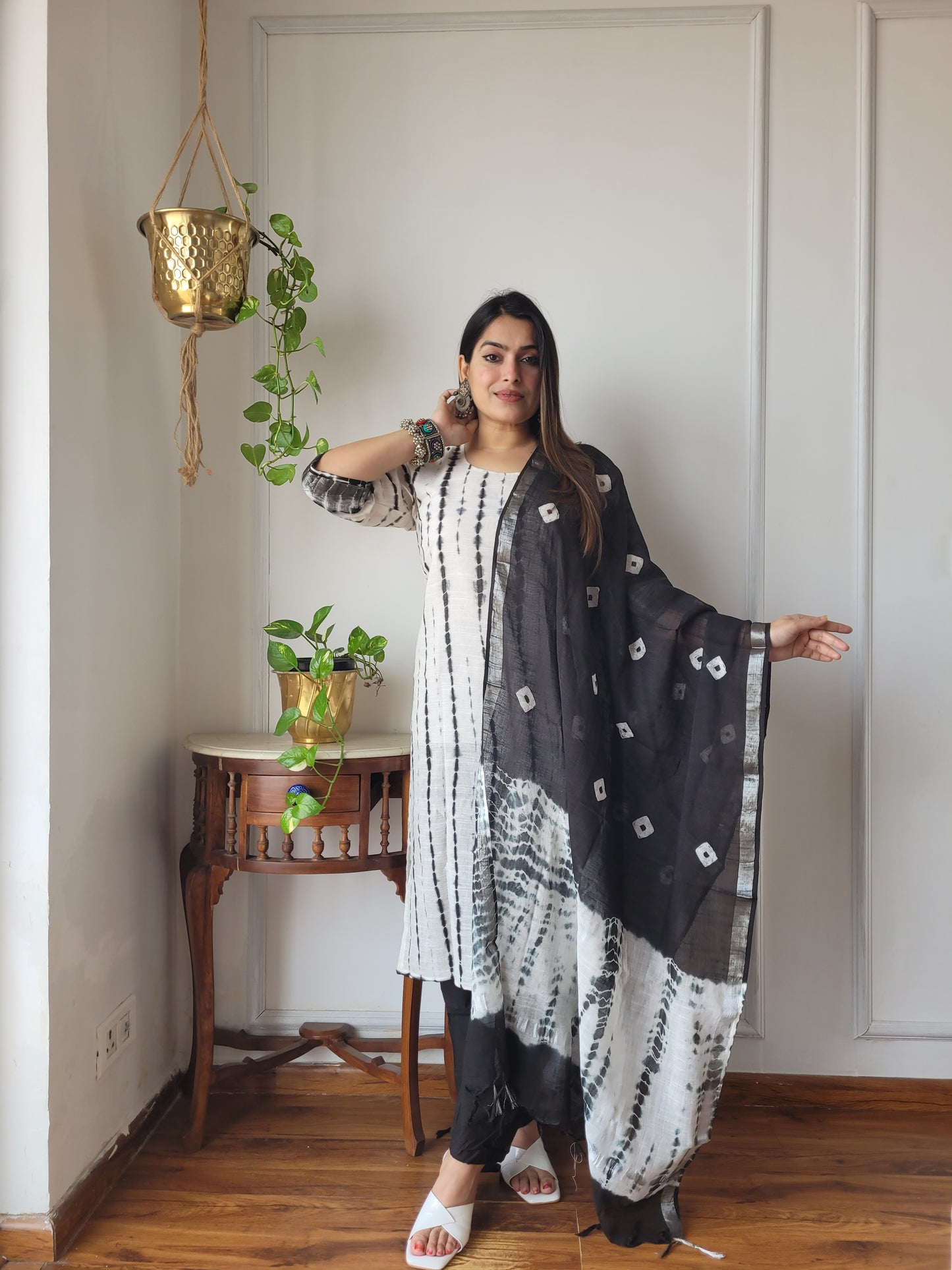 Traditional Hand Block printed Stitched Lilen suit with dupatta