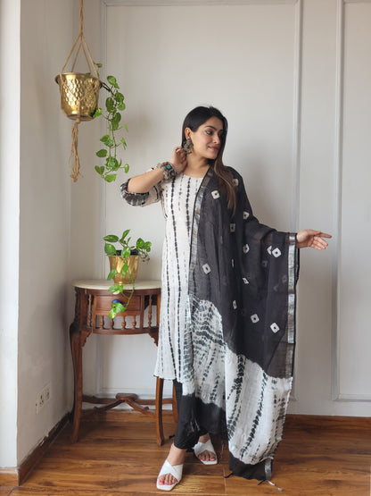 Traditional Hand Block printed Stitched Lilen suit with dupatta