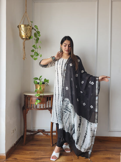 Traditional Hand Block printed Stitched Lilen suit with dupatta