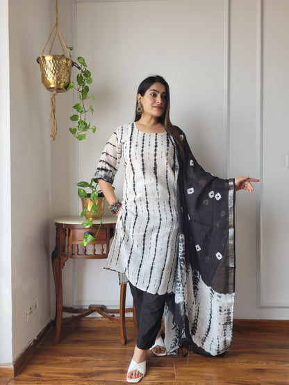 Traditional Hand Block printed Stitched Lilen suit with dupatta