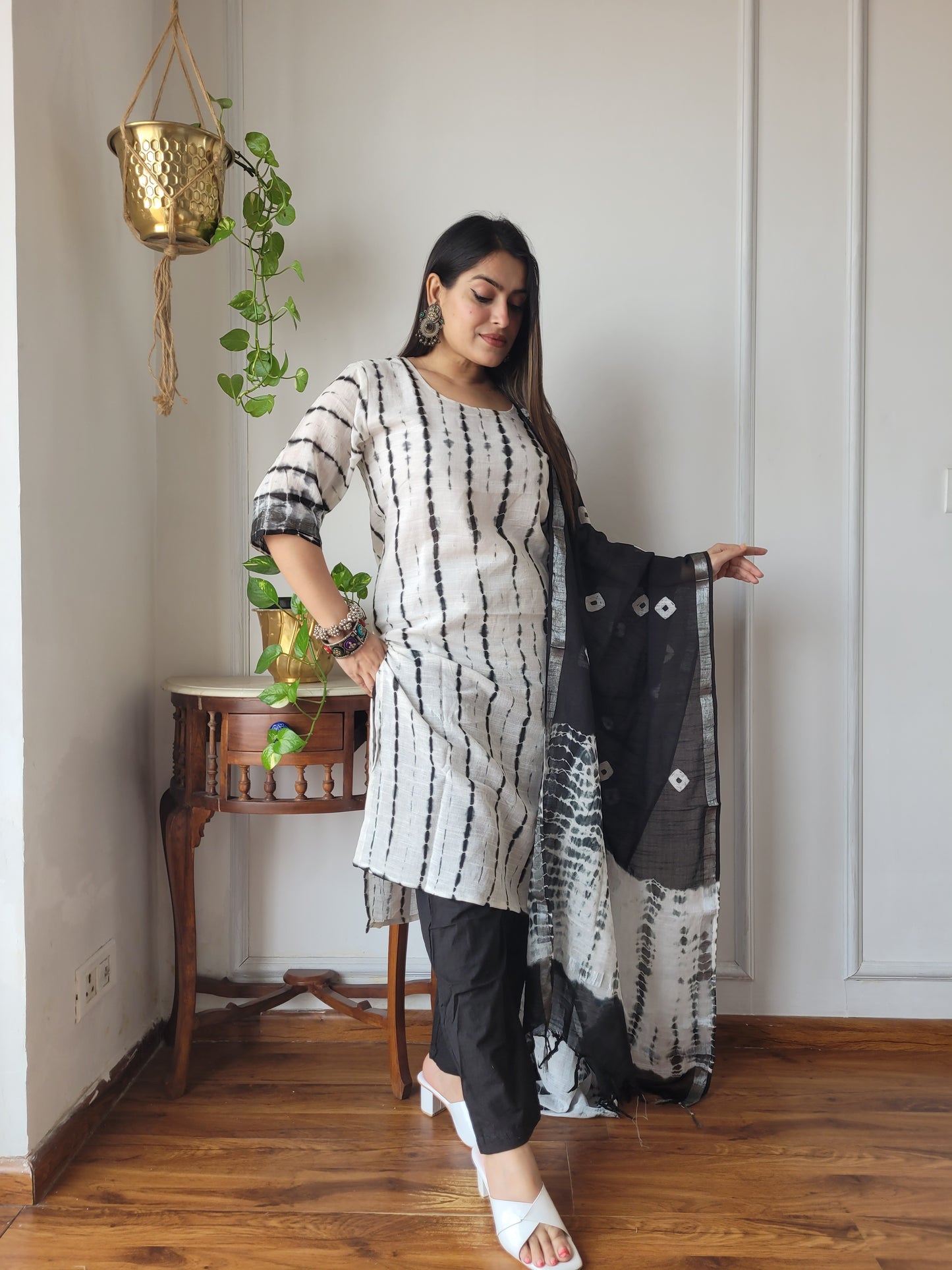 Traditional Hand Block printed Stitched Lilen suit with dupatta