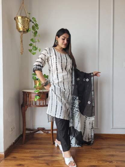 Traditional Hand Block printed Stitched Lilen suit with dupatta