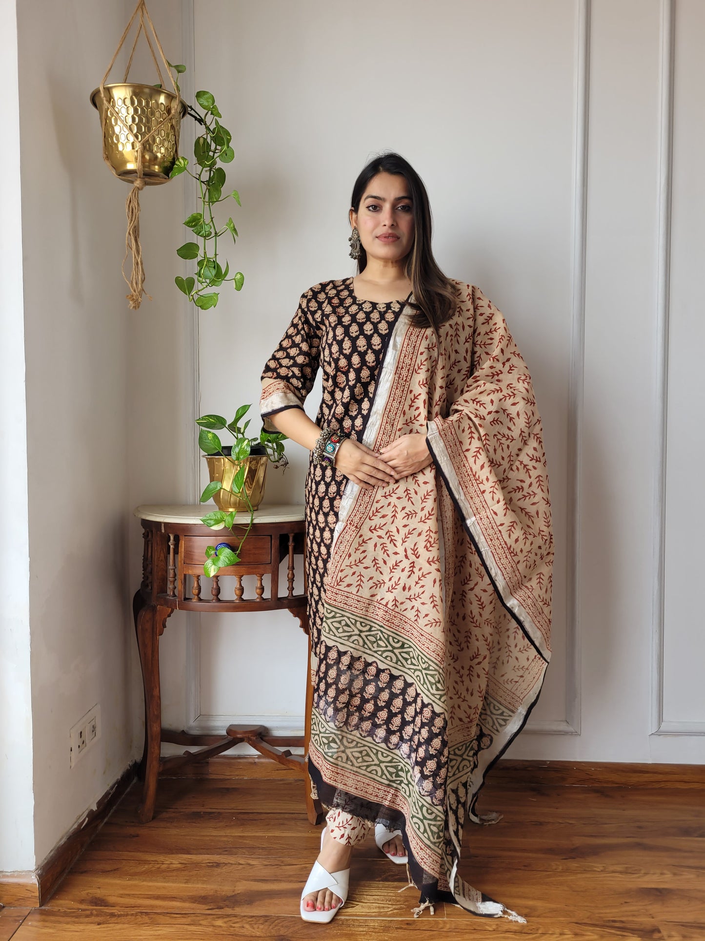 Bagru block Printed beautiful stitch linen suit