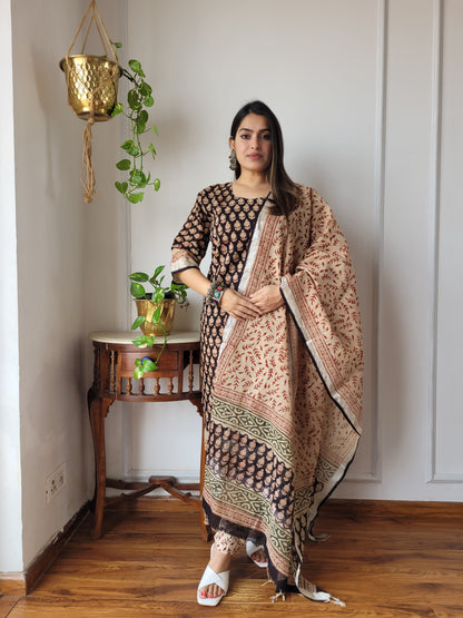 Bagru block Printed beautiful stitch linen suit