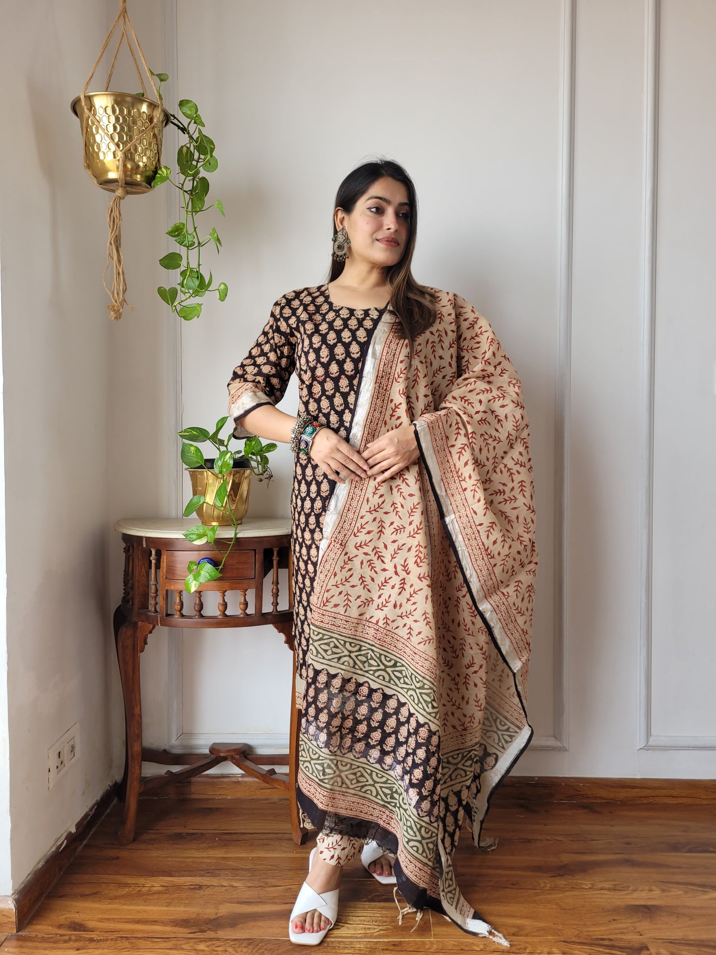 Bagru block Printed beautiful stitch linen suit