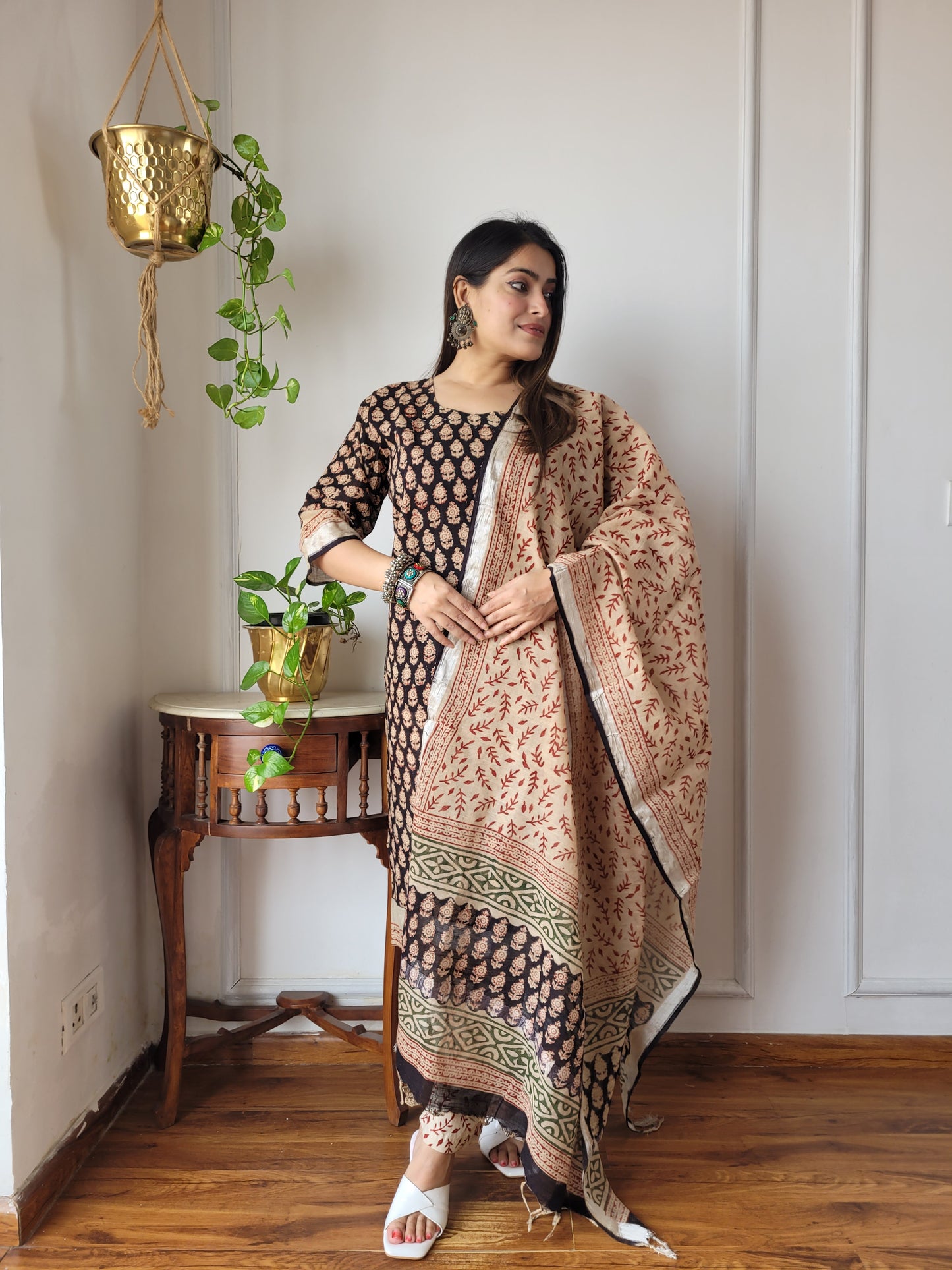 Bagru block Printed beautiful stitch linen suit