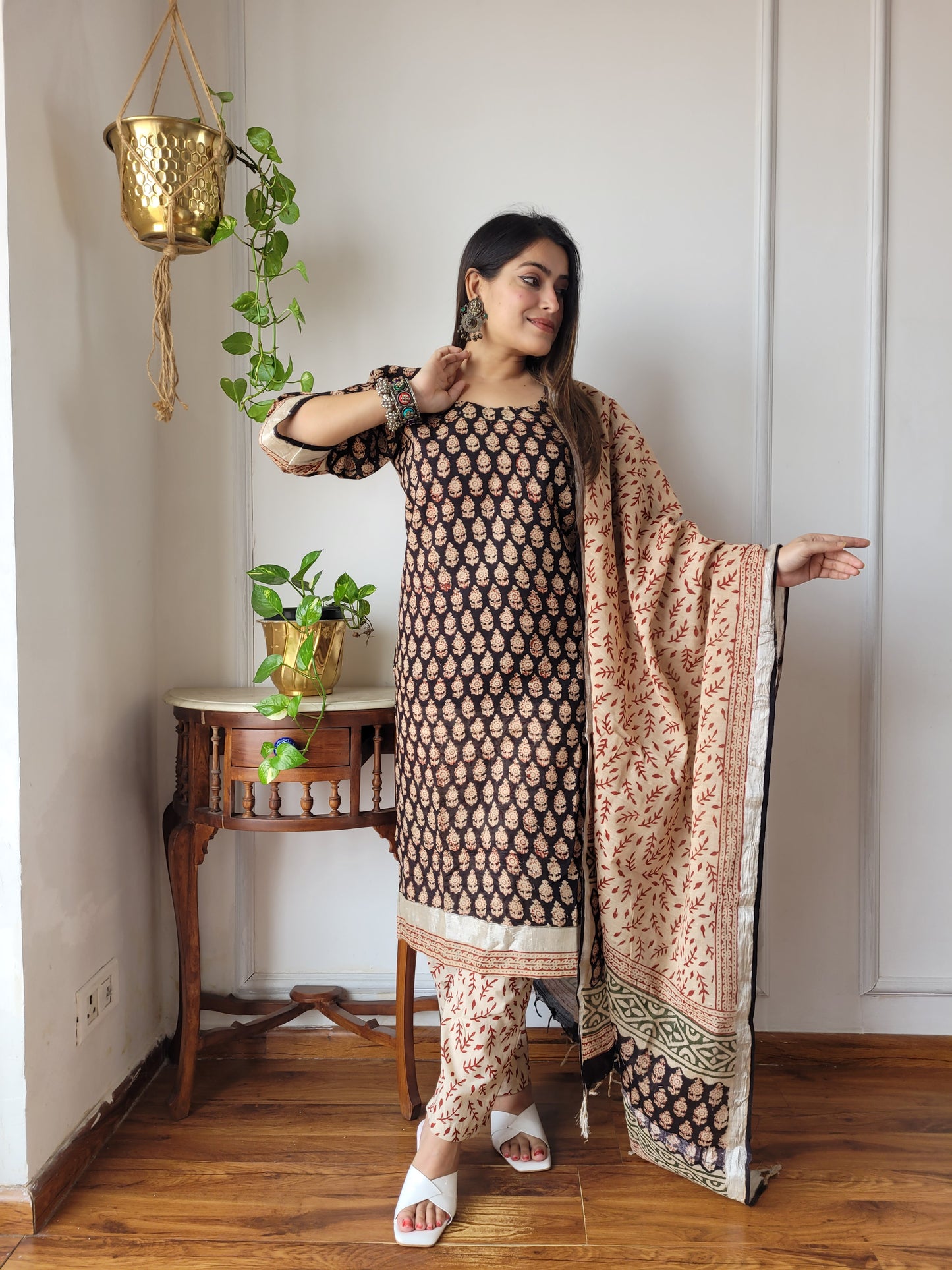 Bagru block Printed beautiful stitch linen suit