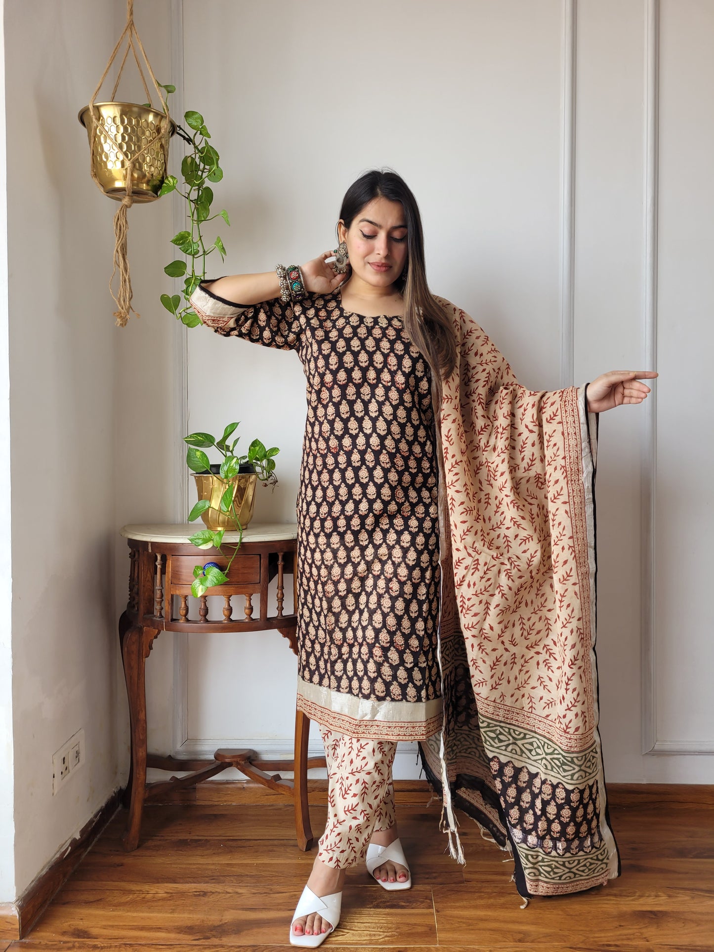Bagru block Printed beautiful stitch linen suit