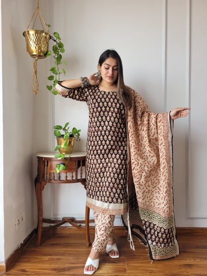 Bagru block Printed beautiful stitch linen suit