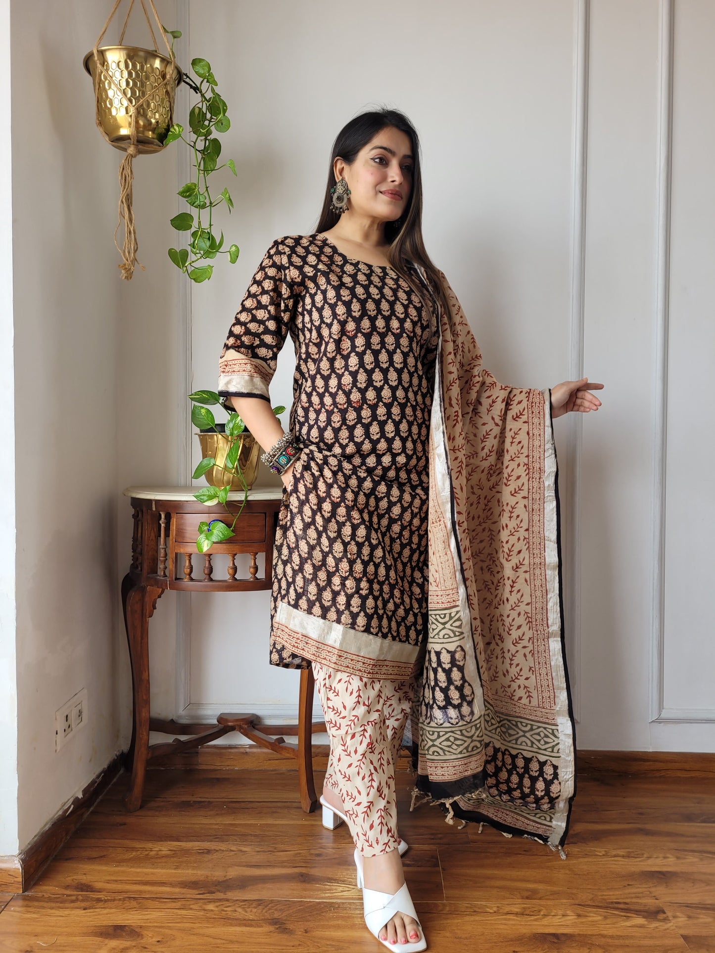 Bagru block Printed beautiful stitch linen suit