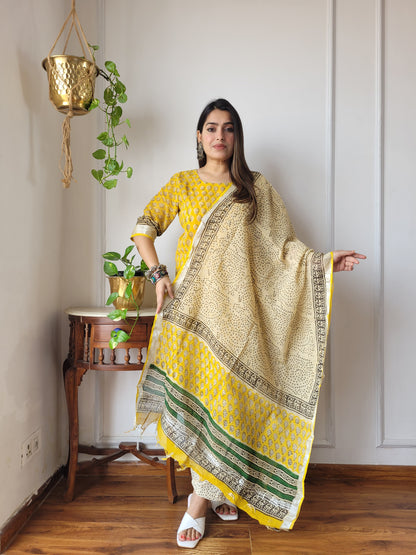 Office wear block printed linen suit set