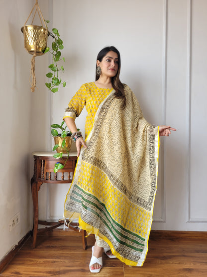 Office wear block printed linen suit set