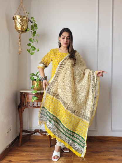 Office wear block printed linen suit set