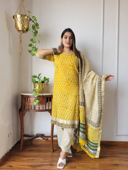 Office wear block printed linen suit set