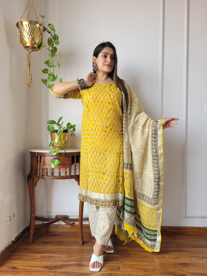 Office wear block printed linen suit set