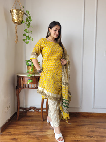 Office wear block printed linen suit set