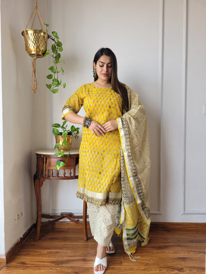 Office wear block printed linen suit set