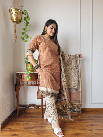 Fastival wear linen stitch suit set