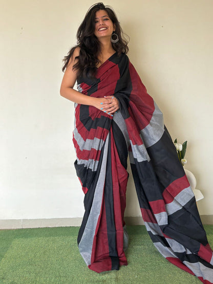 Khadi Cotton Saree With Blouse piece