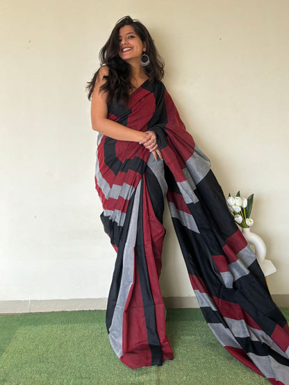 Khadi Cotton Saree With Blouse piece